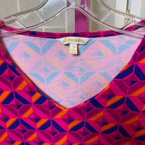 NWOT All For Color Pink blue and Orange Geometric Top - Picture 4 of 5